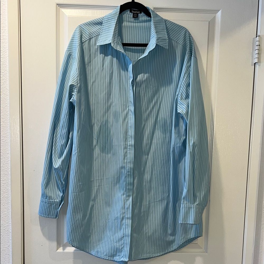 Boohoo Light Blue Pinstripe Dress Shirt